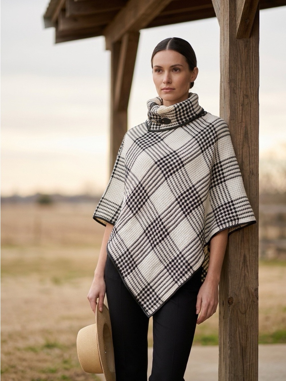 NWT Kelly & Katie Plaid Waffle Knit Poncho